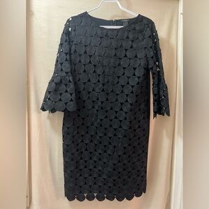 🔴 Ann Taylor Black Circle Pattern Dress 3/4 Sleeve Cocktail size 2 classic
